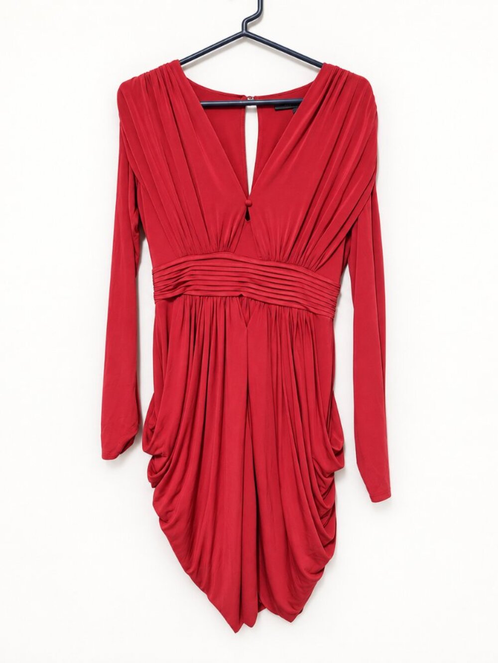 BCBGMAXAZRIA Size 6 Red Ruched Draped Long Sleeve Dress